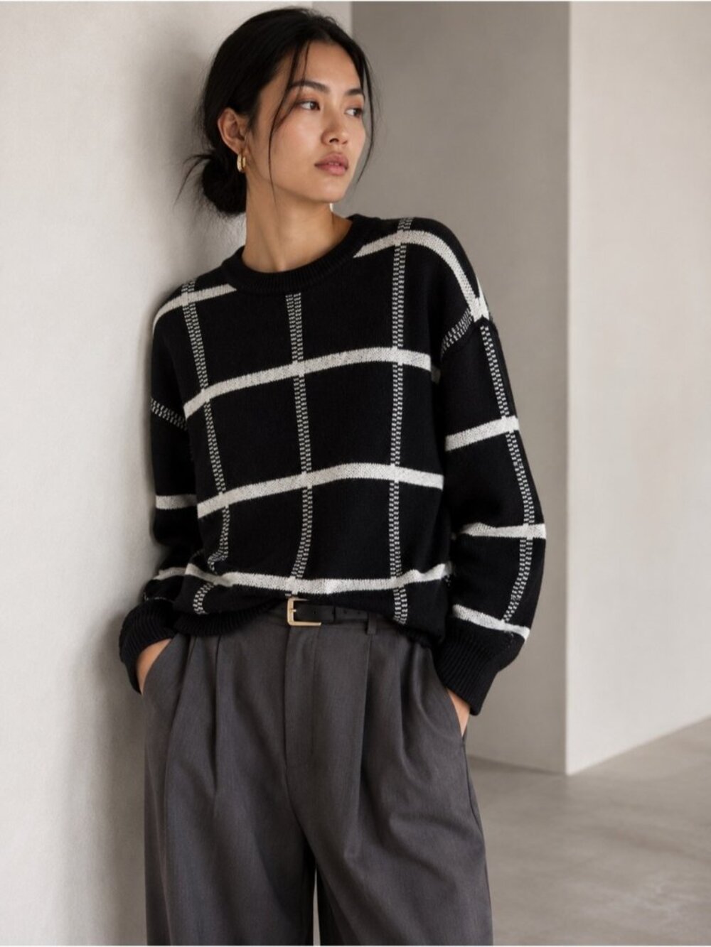 Loved + Adored Windowpane Knit Sweater - Small